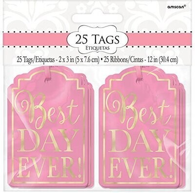 Tags-Best Day Ever-Light Pink and Gold-25Pk/2&quot; x 3&quot;