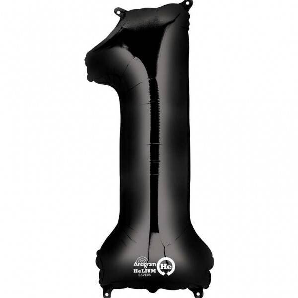 Foil Balloon - Supershape - Number 1 - Black - 34&quot;