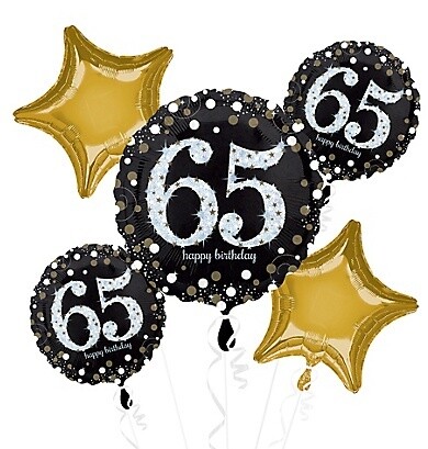 Foil Balloons-5pc Bouquet-Sparkling &quot;65th&quot; Birthday