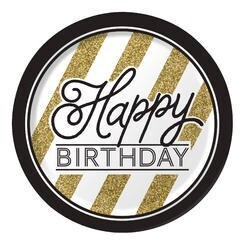 Plates - LN - Paper - Black &amp; Gold - 9&quot; - 8pk