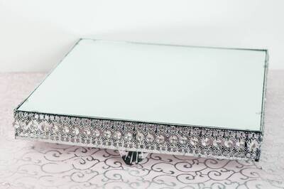 Rental-Large Mirror Cake Stand-Silver Square-1Day