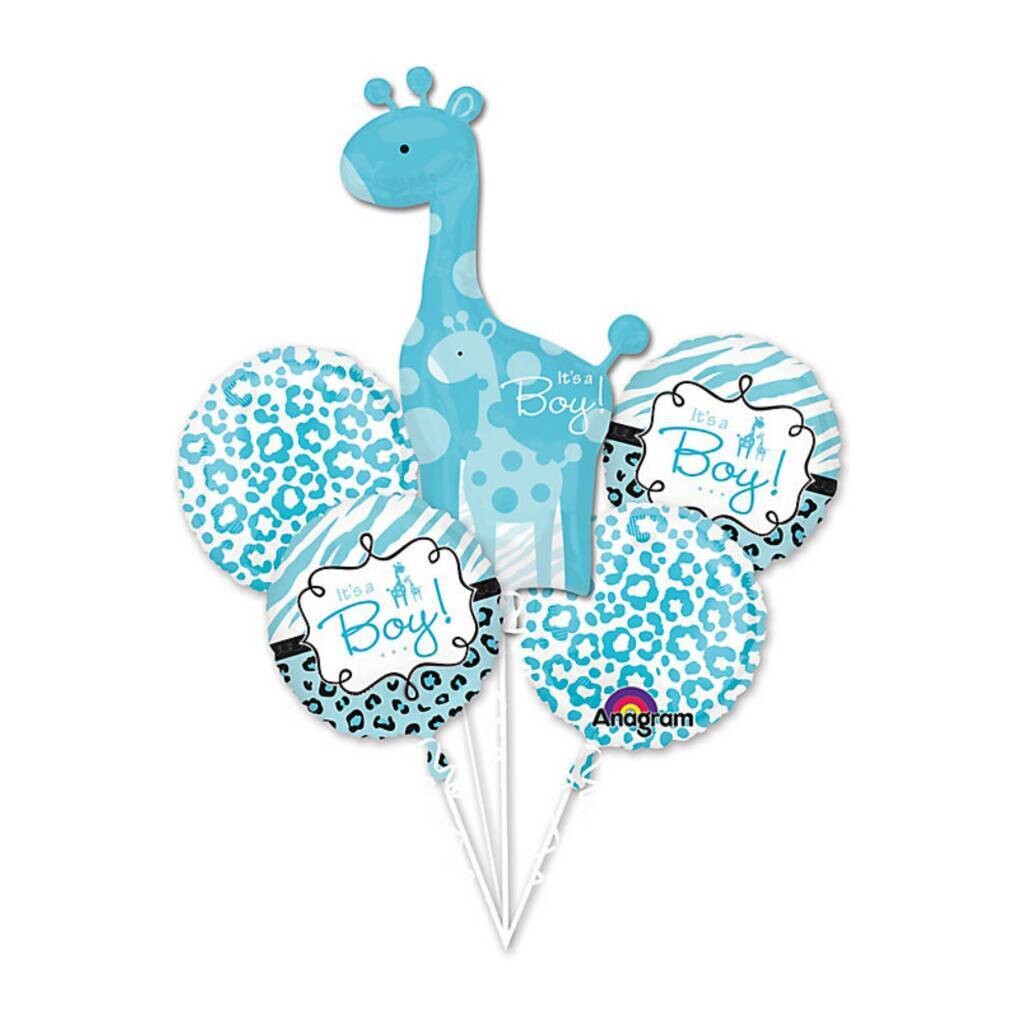 Foil Balloon Bouquet - It&#39;s a Boy Blue Safari - 5 Balloons - 18&quot;-42&quot;