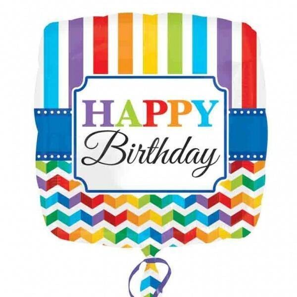 Foil Balloon - Happy Birthday Rainbow Chevron - 18&quot;