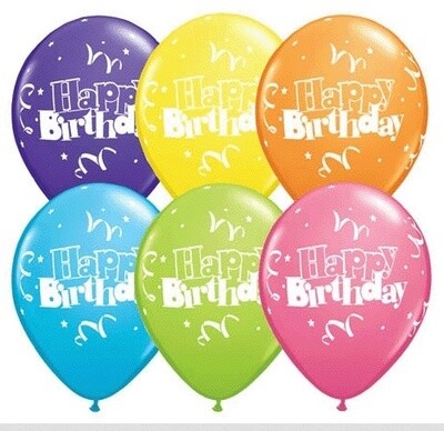 Latex Balloon-Birthday Streamers &amp; Stars Assortment-1pkg-11&quot;