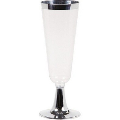 Champagne Flutes - Clear - Metallic - Plastic - 5.5oz - 8pk