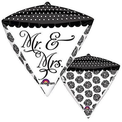 Foil Balloon - Diamond - Mr. &amp; Mrs. Roses and Dots - 15&quot;x17&quot;