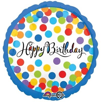 Foil Balloon - Colorful Happy Birthday Dots - 18&quot;