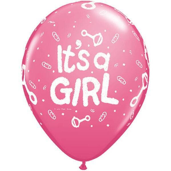 Latex Balloon-It&#39;s A Girl Rattle Rose-1pkg-11&quot;