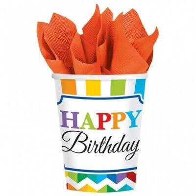 Paper Cups-Bright Happy Birthday-8pkg-9oz - Discontinued