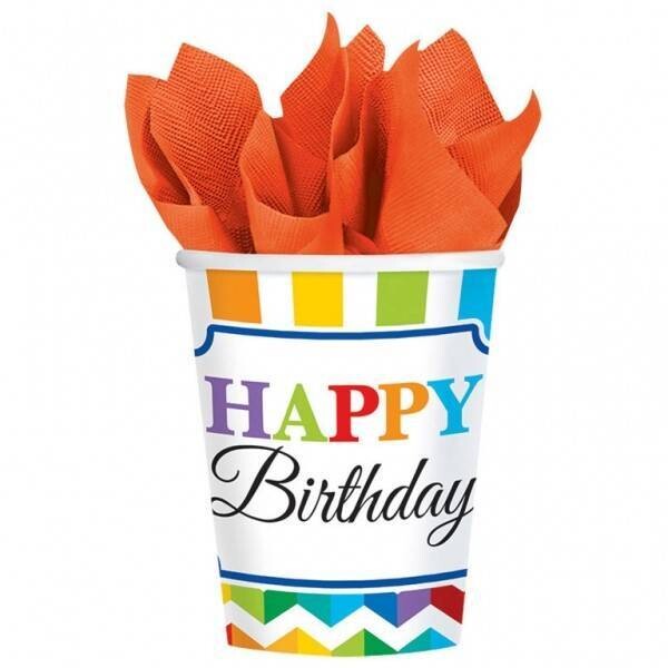 Paper Cups-Bright Happy Birthday-8pkg-9oz - Discontinued