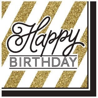 Napkins - LN - HBD Black &amp; Gold - 16pk - 3ply - Discontinued