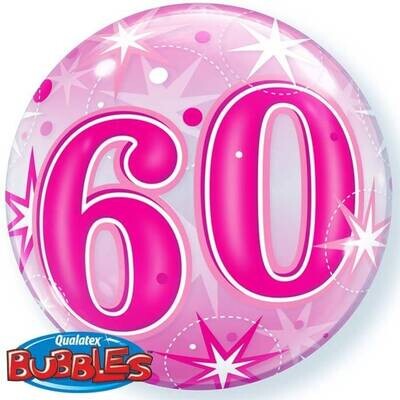 Plastic Bubble Balloon-Pink 60th Bday-1pkg-22&quot;