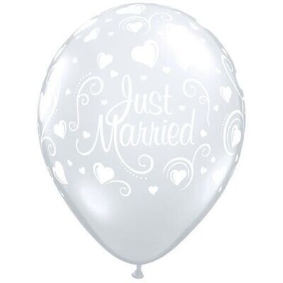 Latex Balloon-Just Married Hearts Diamond Clear-1pkg-11&quot;