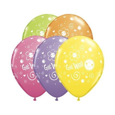 Latex Balloon-Get Well Sun &amp; Flowers Assortment-1pkg-11&quot;