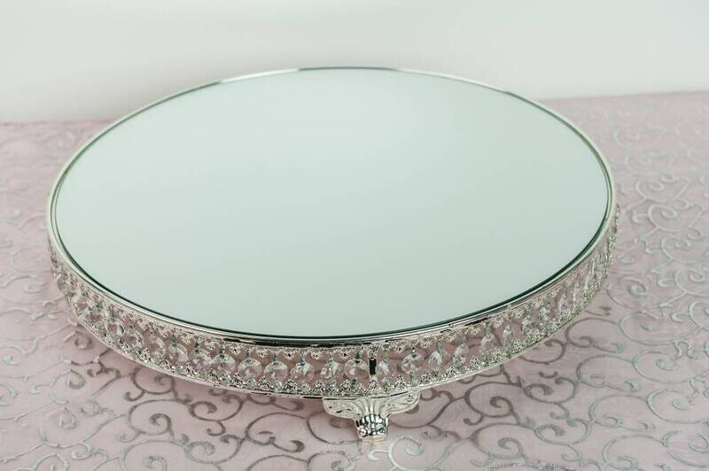 Rental-Large Mirror Cake Stand-Silver Round-1Day