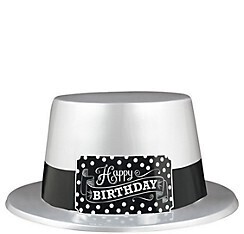 Top Hat-Black &amp; White Happy Birthday-1pkg-Plastic