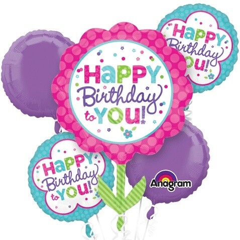 Foil Balloon Bouquet - Happy Birthday to You Flower - 5 Balloons - 2.4ft