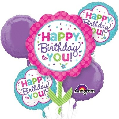 Foil Balloon Bouquet - Happy Birthday to You Flower - 5 Balloons - 2.4ft Foil Balloon Bouquet - Happy Birthday to You Flower - 5 Balloons - 2.4ft