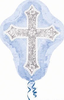 Foil Balloon - Jumbo - Blue Christening Cross - 30&quot;x24&quot;