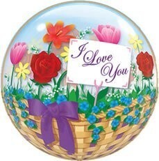 Plastic Bubble Balloon-I Love You Flower Basket-1pkg-22&quot;