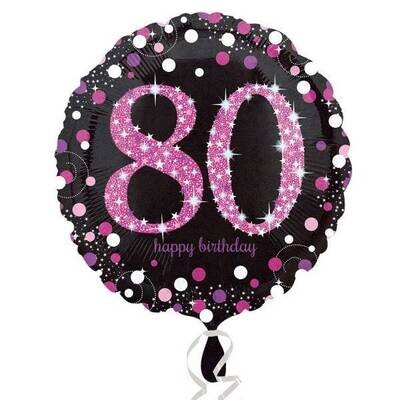 Foil Balloon - Pink 80th Birthday Sparkle - 18&quot;