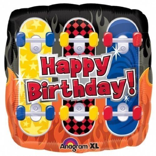 Foil Balloon - Happy Birthday Skateboards - 18&quot;