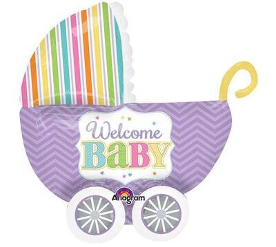 Foil Balloon - Welcome Baby Carriage - 32&quot;x30&quot;