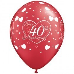 Latex Balloon-40th Anniversary Little Hearts Pearl Ruby Red-1pkg-11&quot;