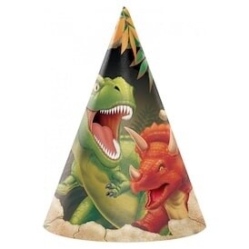 Hats-Cone-Dino Blast-8pkg-Paper