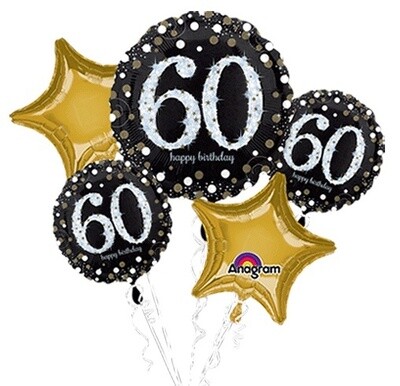 Foil Balloons-5pc Bouquet-Sparkling &quot;60th&quot; Birthday