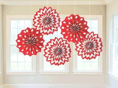 Paper Fan - Apple Red - 8&quot; - 5pc