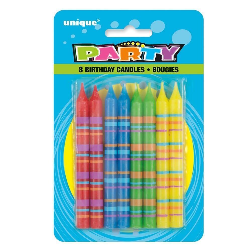 Candles Striped Bday (8PK)