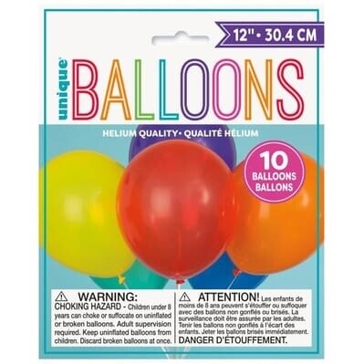 Balloons-Latex-Assorted Colors-12&#39;&#39;-10pk