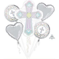 Foil Balloon - Silver Christening 5pk