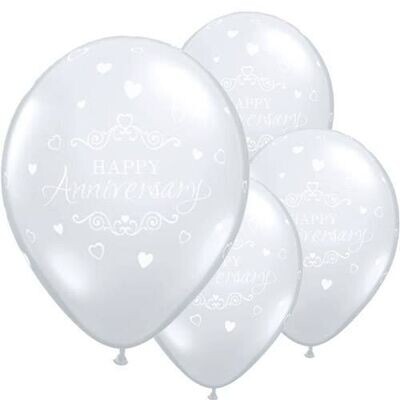 Latex Balloon-Anniversary Classic Hearts Diamond Clear-1pkg-11&quot;