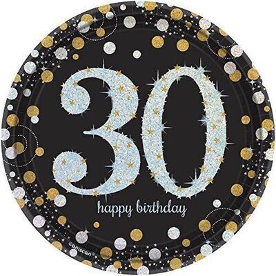 Paper Plates - Bev. Sparkling Celebration 30th - 8pk