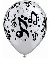 Latex Balloon-Musical Stars Silver-1pkg-11&quot;