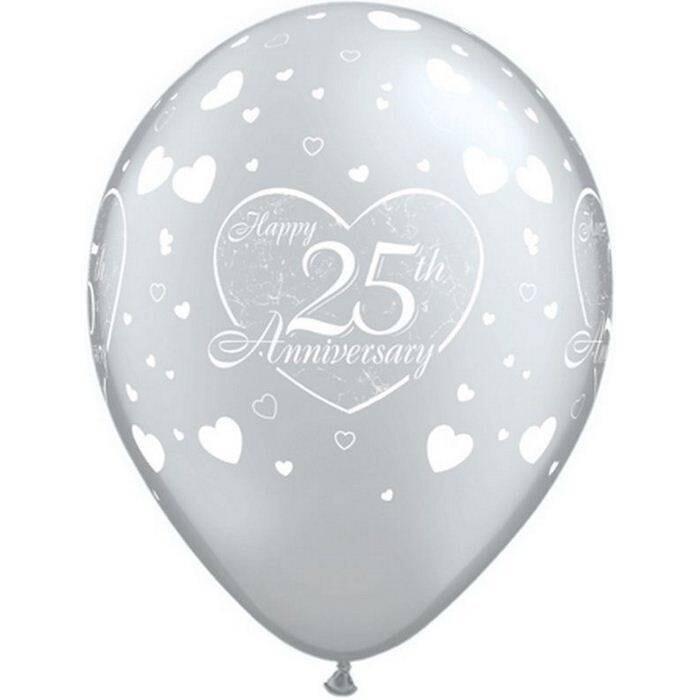 Latex Balloon-25th Anniversary Little Hearts Silver-1pkg-11&quot;