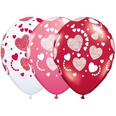 Latex Balloon-Etched Hearts A Round Assortment-1pkg-11&quot;