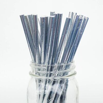 Paper Straws-Metallic Silver-10pk