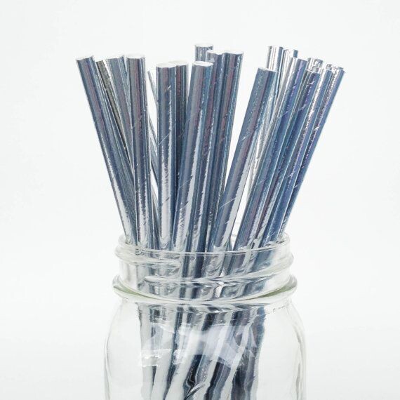 Paper Straws-Metallic Silver-10pk