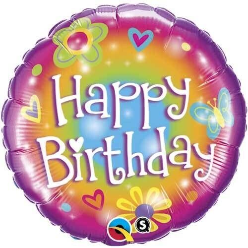 Foil Balloon - Happy Birthday Flowers - 18&quot;