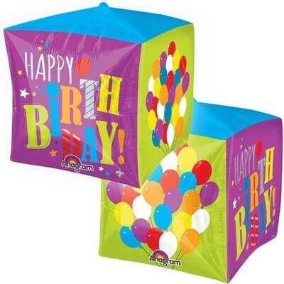 Foil Balloon - Cube - Happy Birthday - 15&quot;