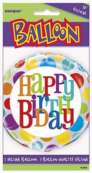 Foil Balloon - Happy Birthday Polka Dots - 18&quot;