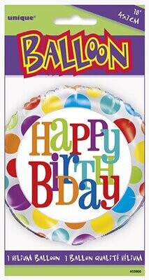 Foil Balloon - Happy Birthday Polka Dots - 18&quot;