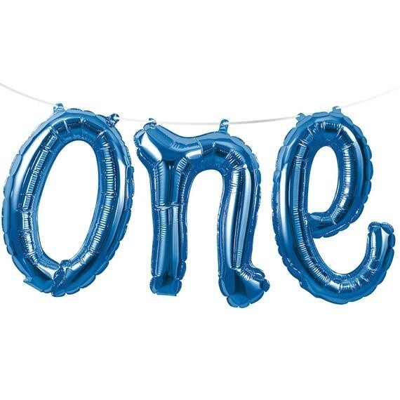 Foil Balloon Banner - &quot;One&quot; Blue - 12&#39;&#39; x 5ft