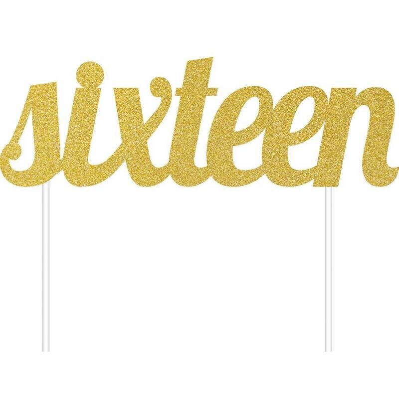 Cake Topper - Sixteen - Glitter - gold - 1pc