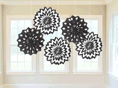 Paper Fan - Jet Black - 8&quot; - 5pc