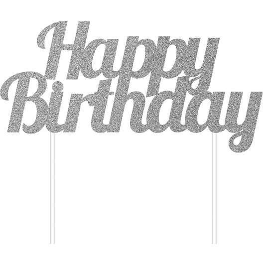 Cake Topper - Happy Birthday - Silver - 1pc