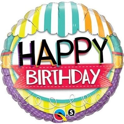 Foil Balloon - Happy Birthday Stripes- 18&quot;